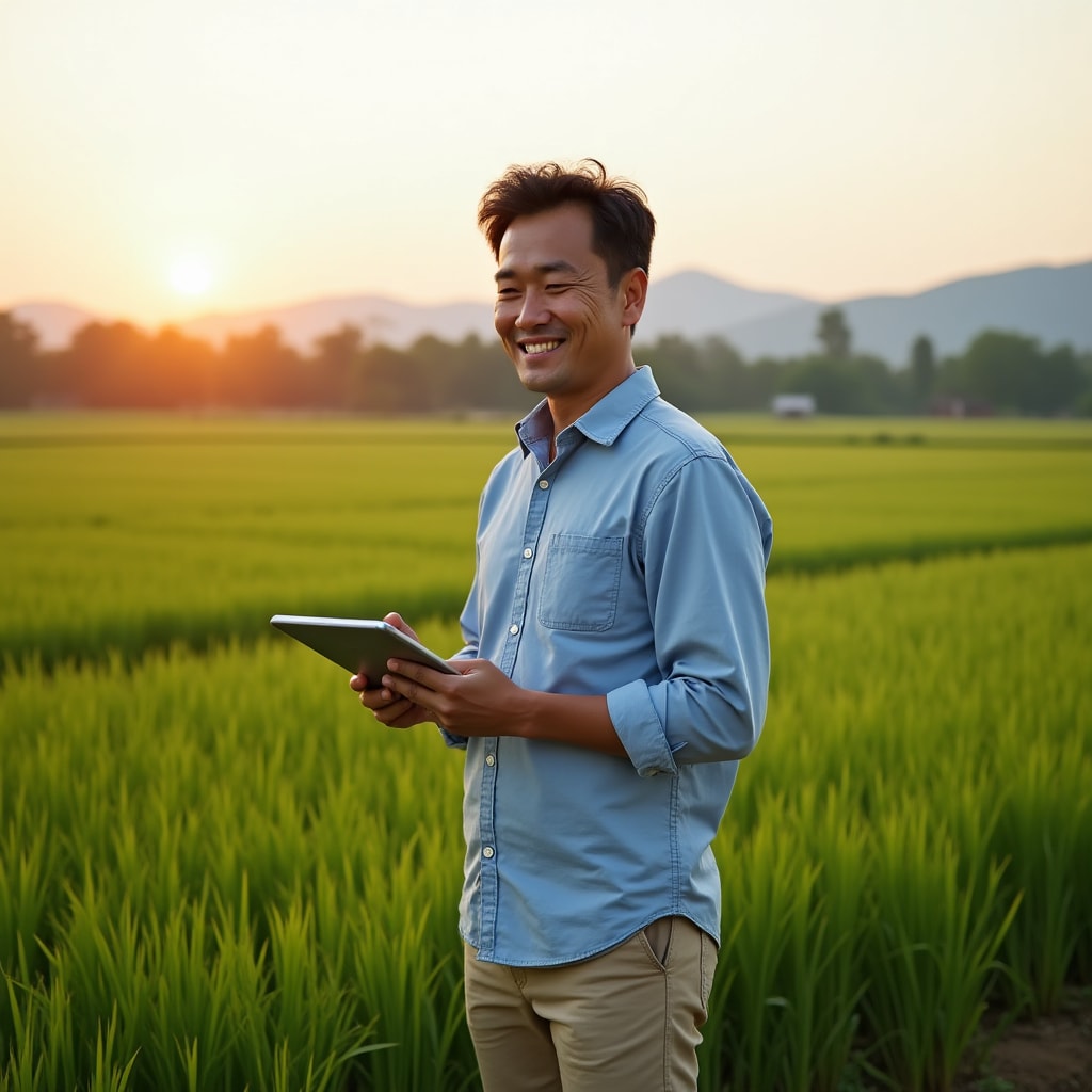 Farmer using tablet in agricultural field