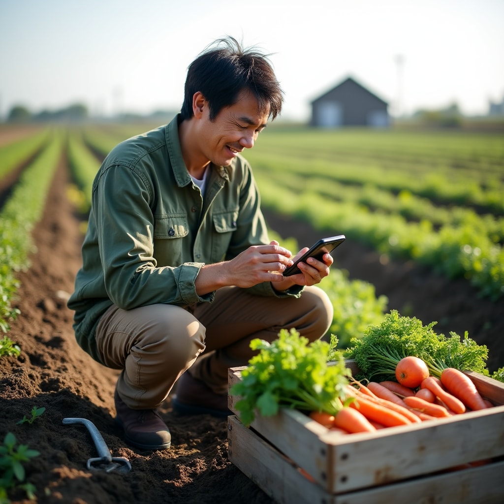 Farmer documenting harvest data