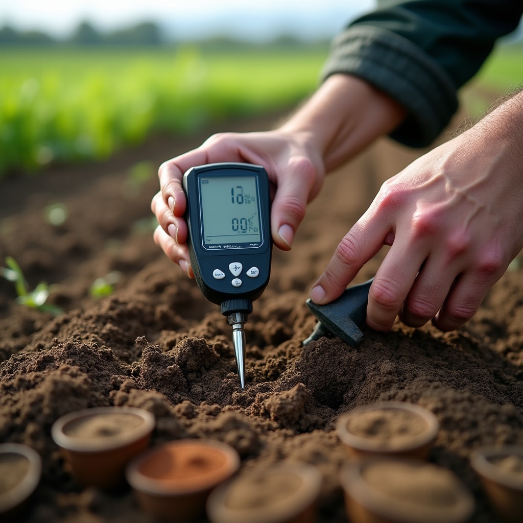 Soil testing equipment in agricultural field